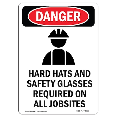OSHA Danger Sign, Hard Hats And Safety, 10in X 7in Decal